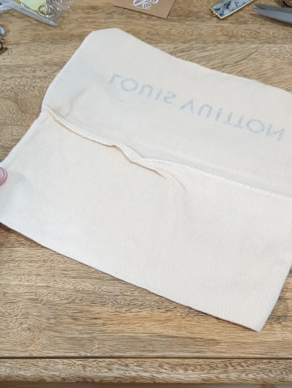 Louis Vuitton Cream Dust Bag with Navy Logo